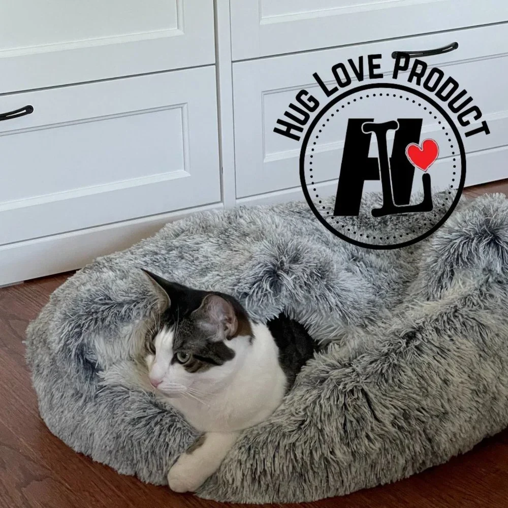 Hug Love Product | (Blue) 2 in 1 Round Donut Plush Cat Bed with Cover